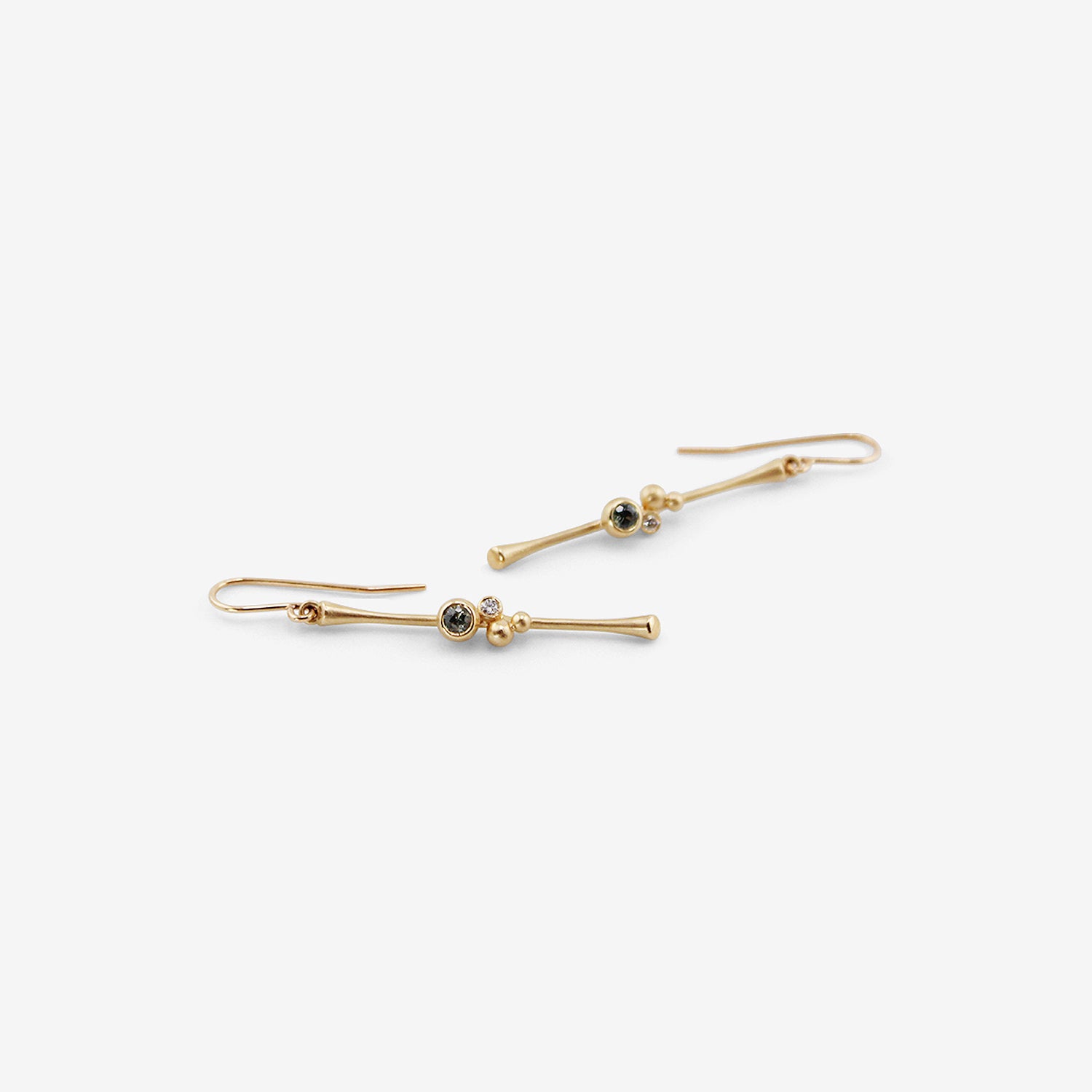 NICOLE LANDAW 14K & MONTANA SAPPHIRE BLOSSOM STICK EARRINGS WITH DIAMONDS
