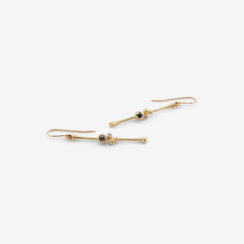NICOLE LANDAW 14K & MONTANA SAPPHIRE BLOSSOM STICK EARRINGS WITH DIAMONDS