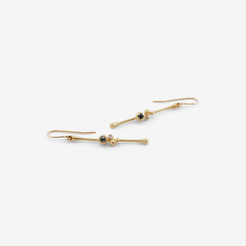 NICOLE LANDAW 14K & MONTANA SAPPHIRE BLOSSOM STICK EARRINGS WITH DIAMONDS