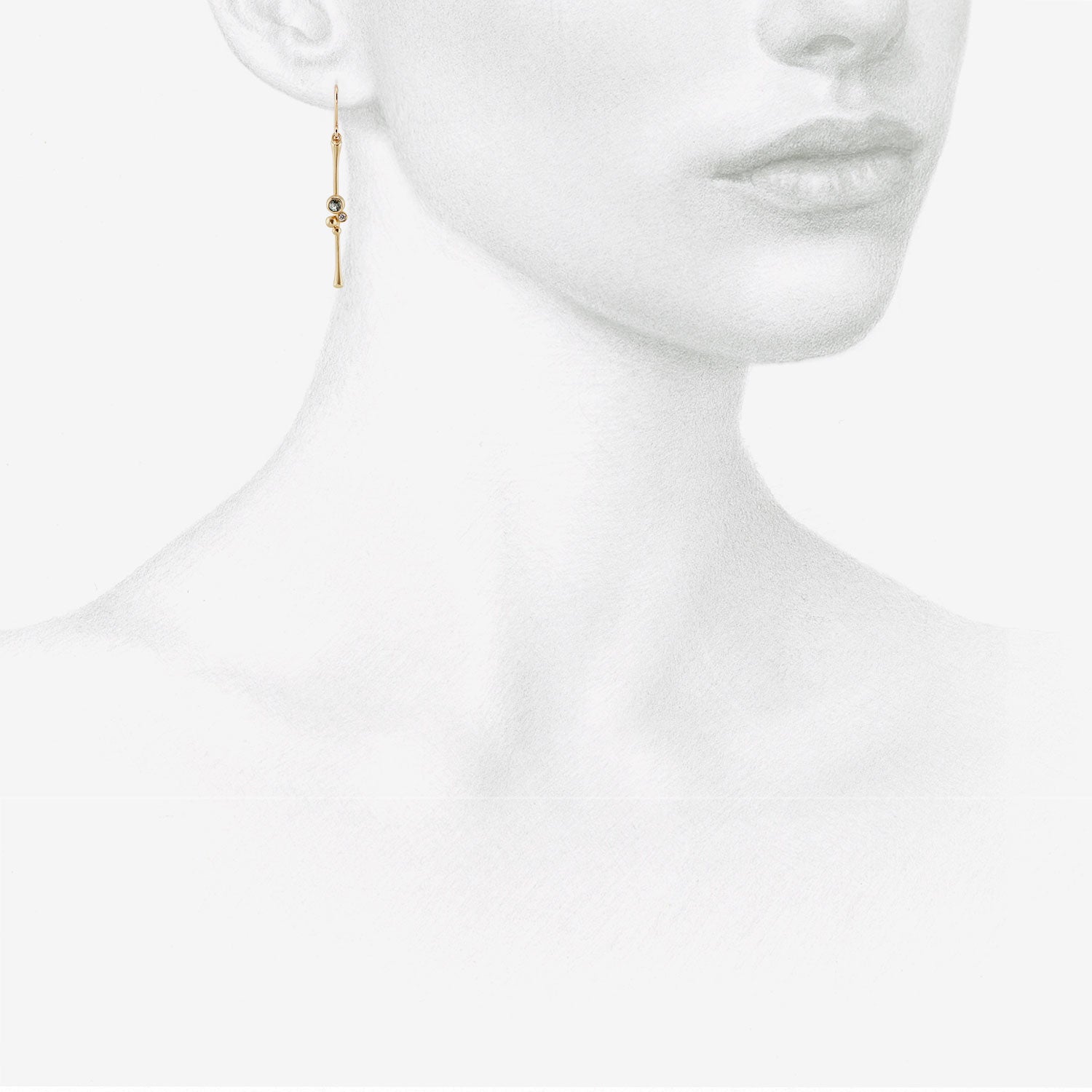 NICOLE LANDAW 14K & MONTANA SAPPHIRE BLOSSOM STICK EARRINGS WITH DIAMONDS
