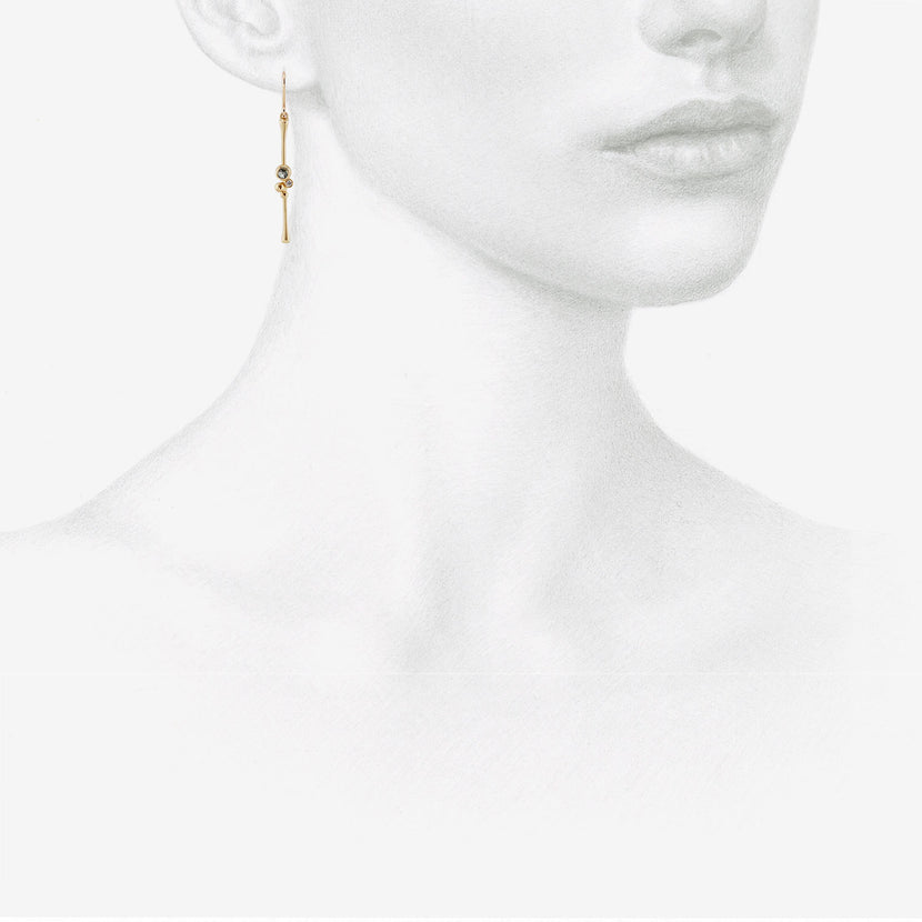 NICOLE LANDAW 14K & MONTANA SAPPHIRE BLOSSOM STICK EARRINGS WITH DIAMONDS