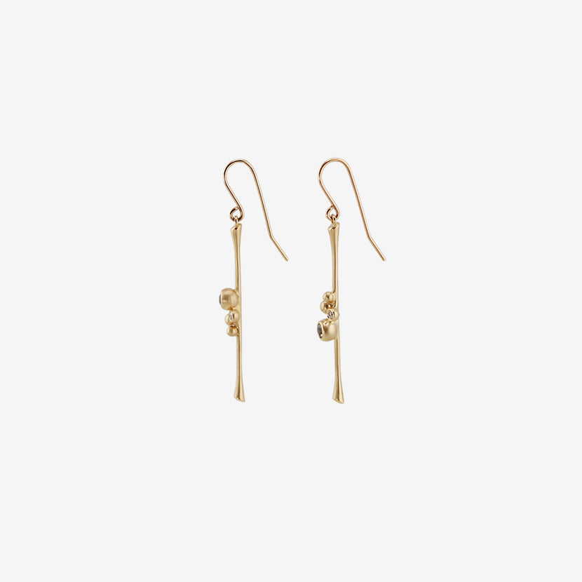 NICOLE LANDAW 14K & MONTANA SAPPHIRE BLOSSOM STICK EARRINGS WITH DIAMONDS