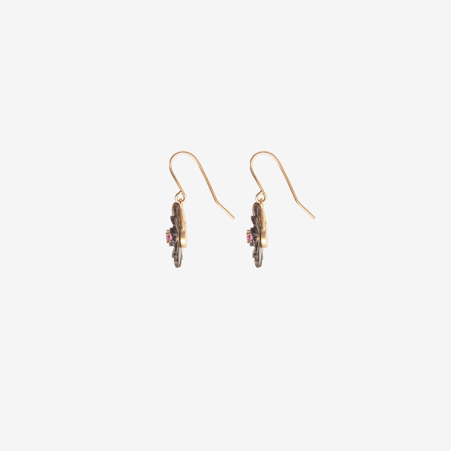 NICOLE LANDAW 14K & BLACK MOTHER-OF-PEARL SIMPLE FLOWER EARRINGS WITH PINK TOURMALINE CENTERS