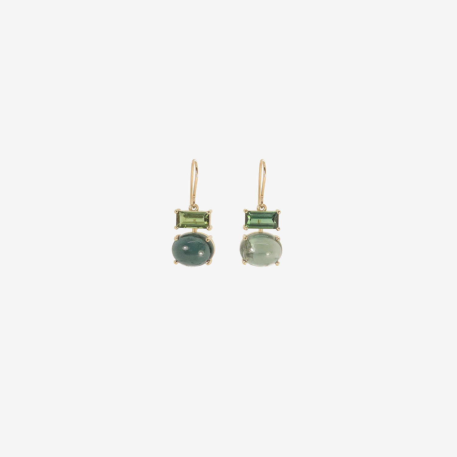 NICOLE LANDAW 14K & BLUE GREEN TOURMALINE PAIRED DROP EARRINGS, 9.1CT