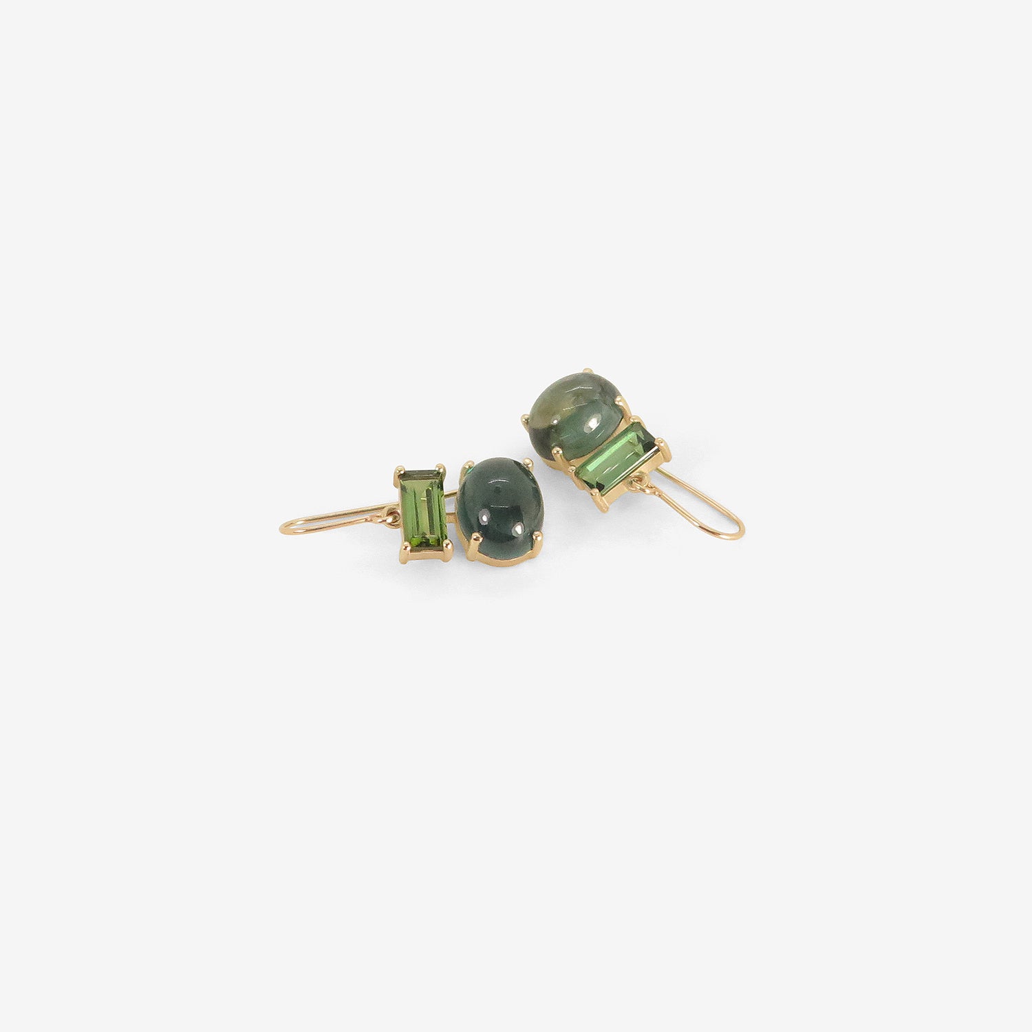 NICOLE LANDAW 14K & BLUE GREEN TOURMALINE PAIRED DROP EARRINGS, 9.1CT