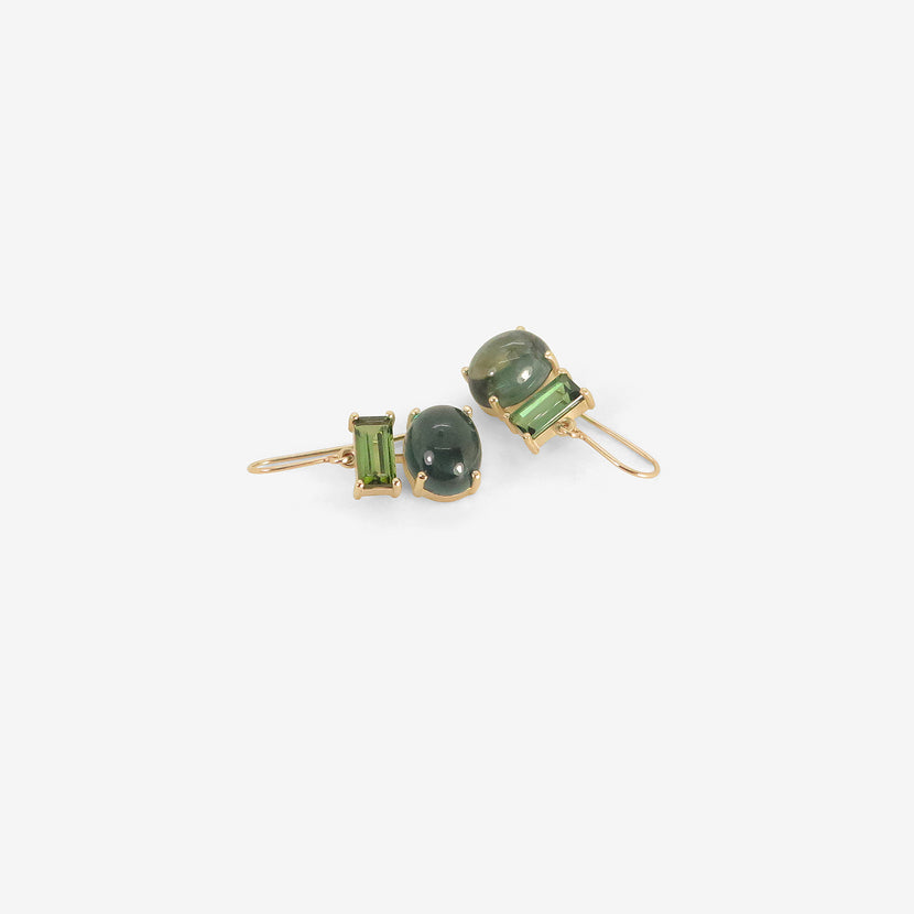 NICOLE LANDAW 14K & BLUE GREEN TOURMALINE PAIRED DROP EARRINGS, 9.1CT