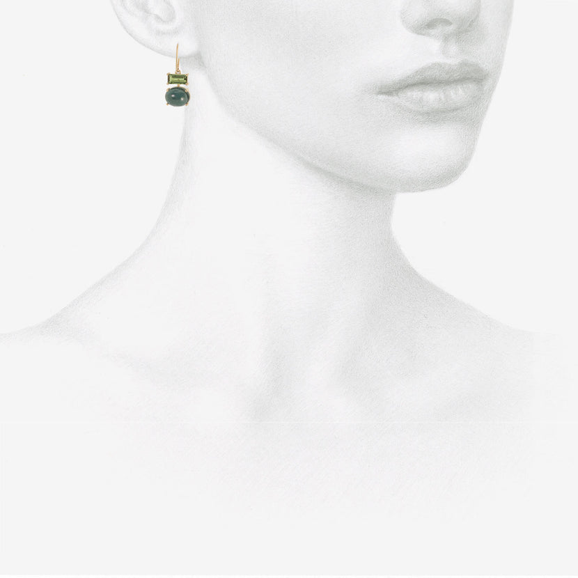 NICOLE LANDAW 14K & BLUE GREEN TOURMALINE PAIRED DROP EARRINGS, 9.1CT