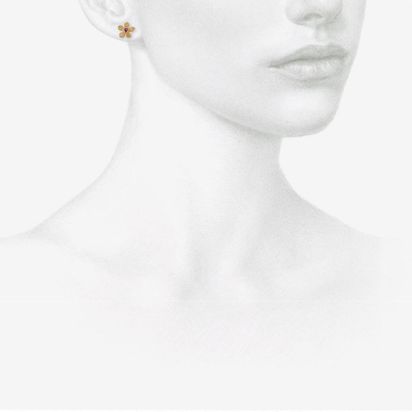 NICOLE LANDAW 14K BOLD FLOWER STUDS WITH PINK TOURMALINE CENTERS