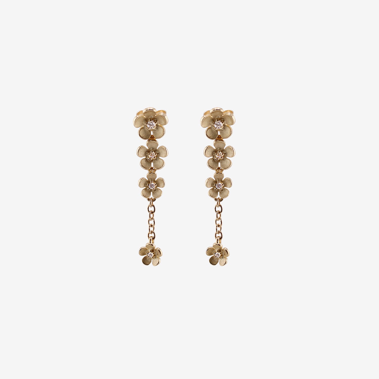 NICOLE LANDAW 14K CASCADING FLOWER DROP EARRINGS WITH DIAMONDS, .12CT
