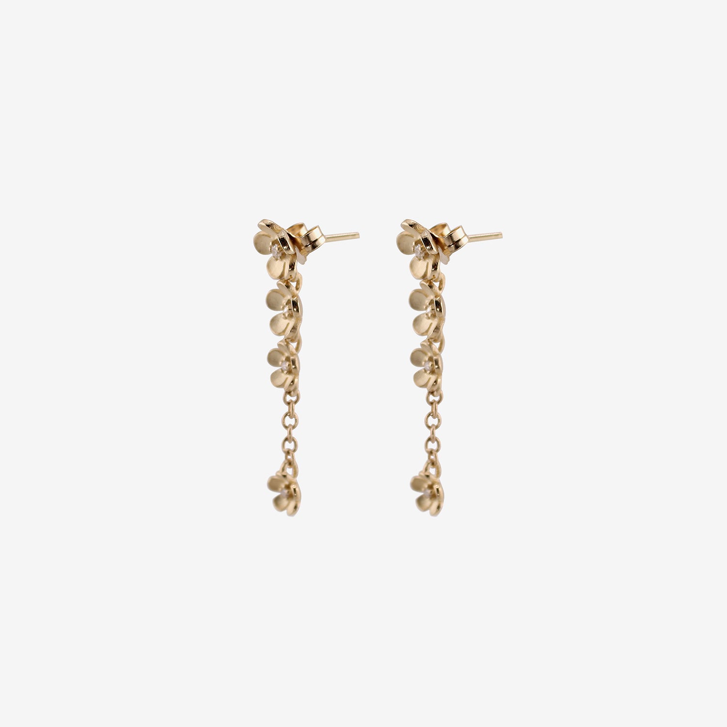 NICOLE LANDAW 14K CASCADING FLOWER DROP EARRINGS WITH DIAMONDS, .12CT