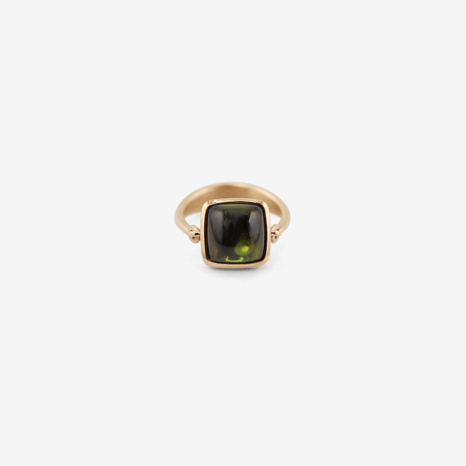 NICOLE LANDAW 14K & CUSHION-SHAPED CABOCHON GREEN TOURMALINE EMPIRE RING
