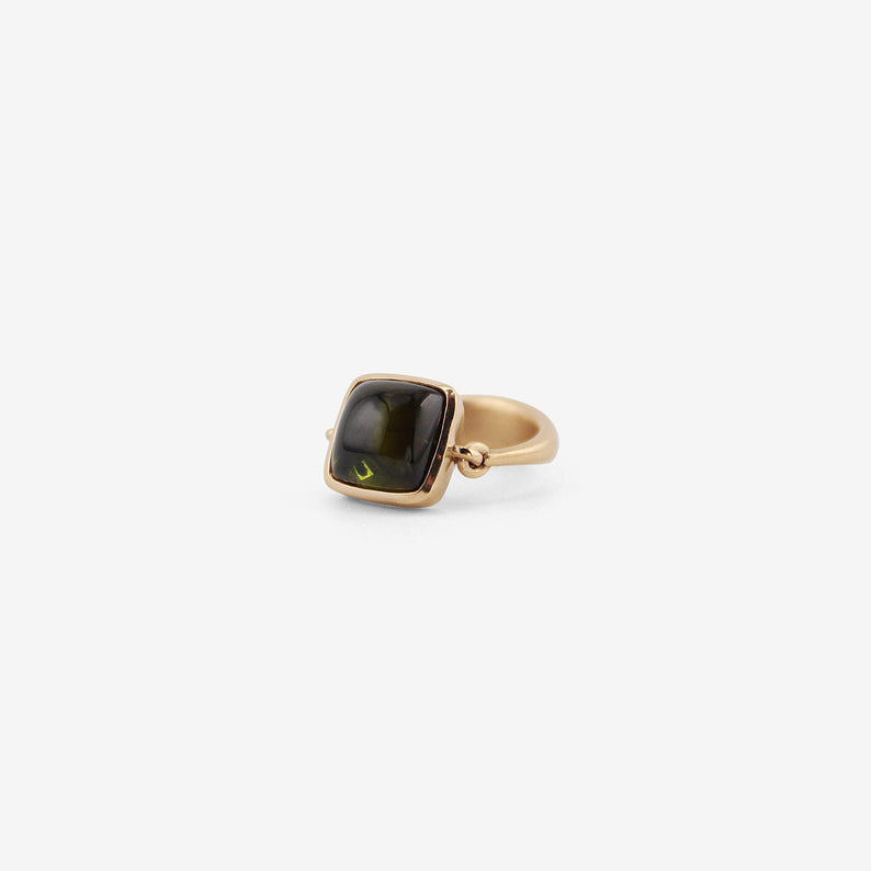 NICOLE LANDAW 14K & CUSHION-SHAPED CABOCHON GREEN TOURMALINE EMPIRE RING