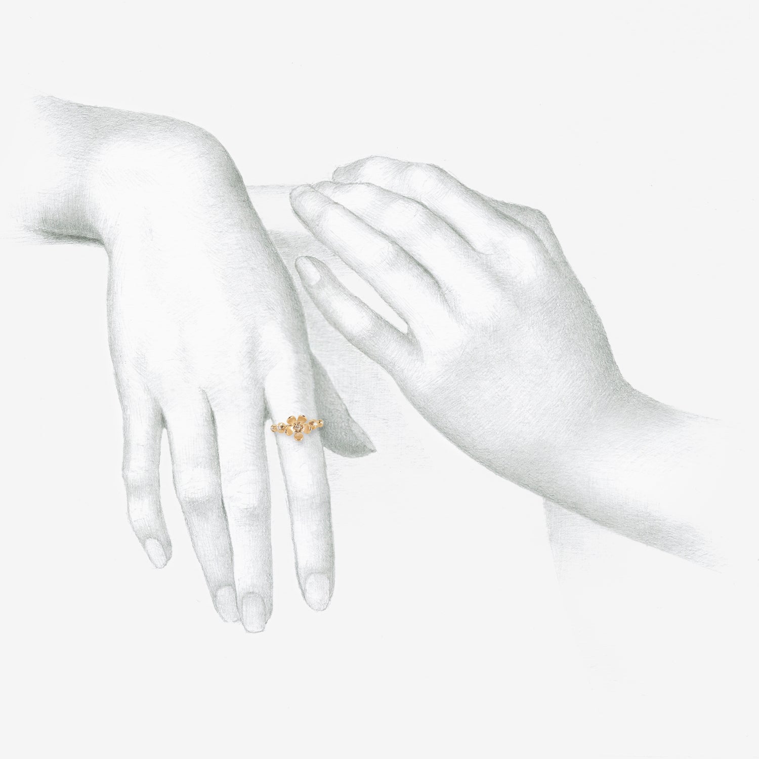 NICOLE LANDAW 14K & DIAMOND GRADUATING BLOSSOM AND OPEN FLOWER RING, .10CT