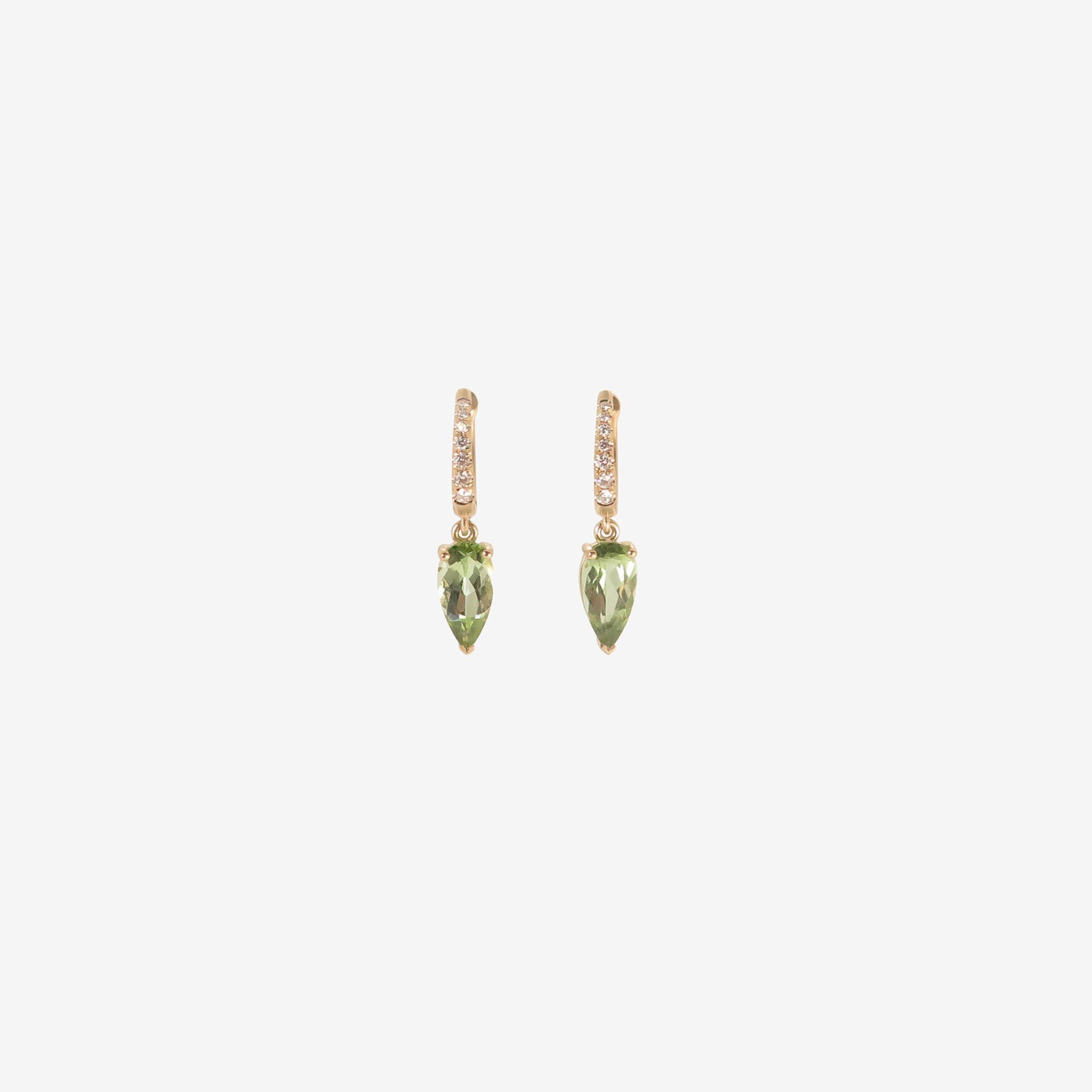 NICOLE LANDAW 14K & DIAMOND PAVÉ HUGGIE HOOPS WITH GREEN TOURMALINE DROPS, 3.01CT