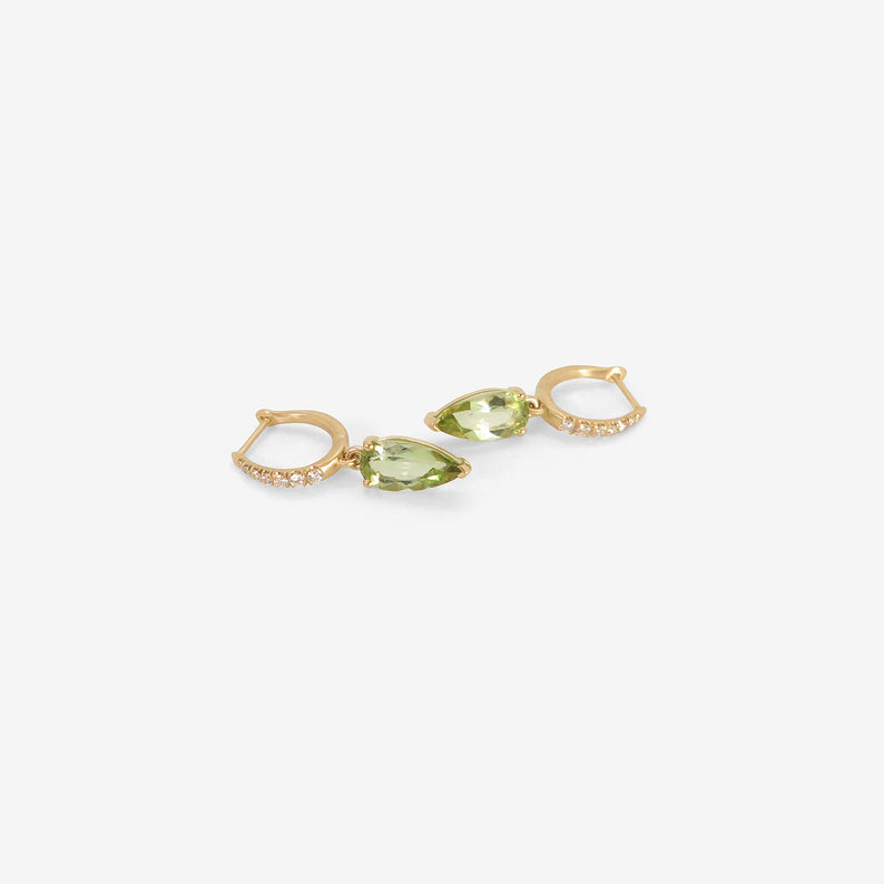 NICOLE LANDAW 14K & DIAMOND PAVÉ HUGGIE HOOPS WITH GREEN TOURMALINE DROPS, 3.01CT