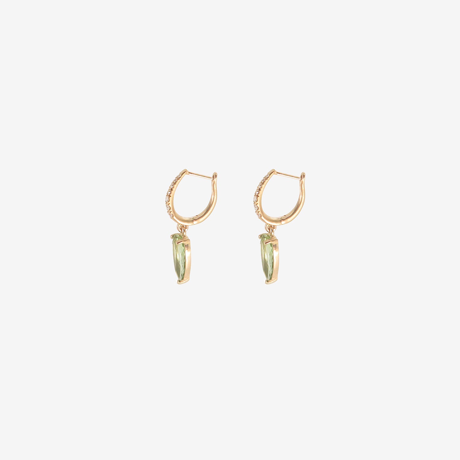 NICOLE LANDAW 14K & DIAMOND PAVÉ HUGGIE HOOPS WITH GREEN TOURMALINE DROPS, 3.01CT