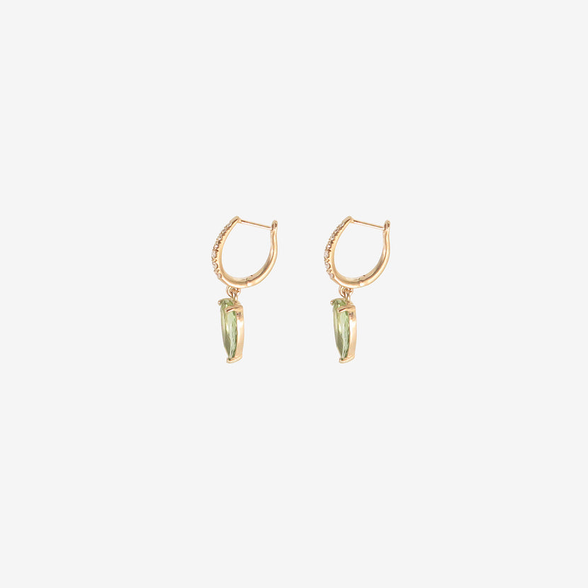 NICOLE LANDAW 14K & DIAMOND PAVÉ HUGGIE HOOPS WITH GREEN TOURMALINE DROPS, 3.01CT