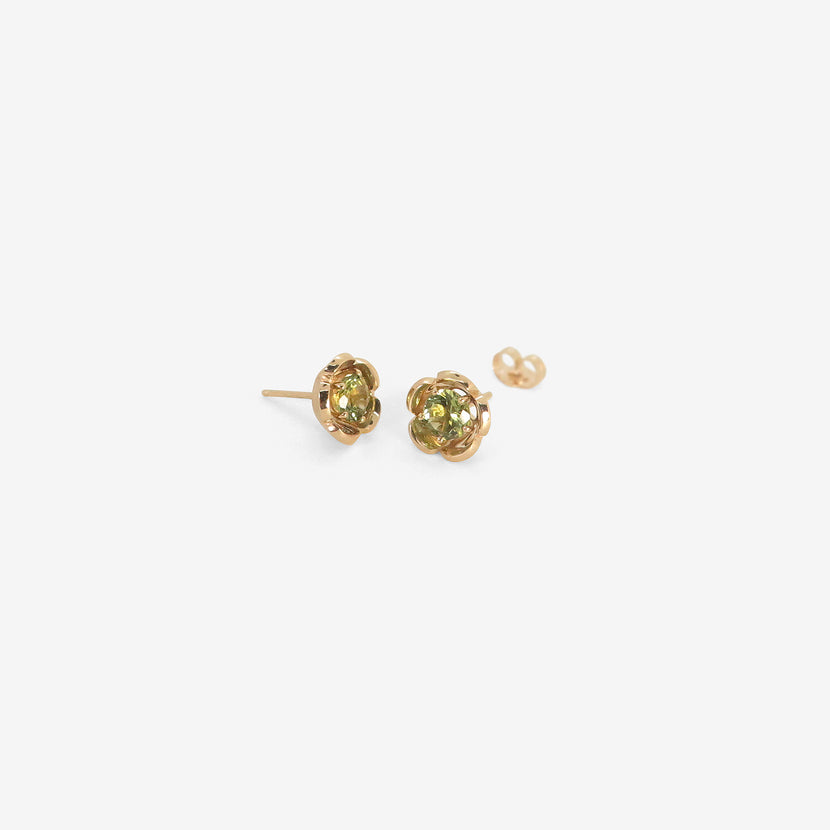 NICOLE LANDAW 14K & GREEN TOURMALINE ENCASED FLOWER STUDS