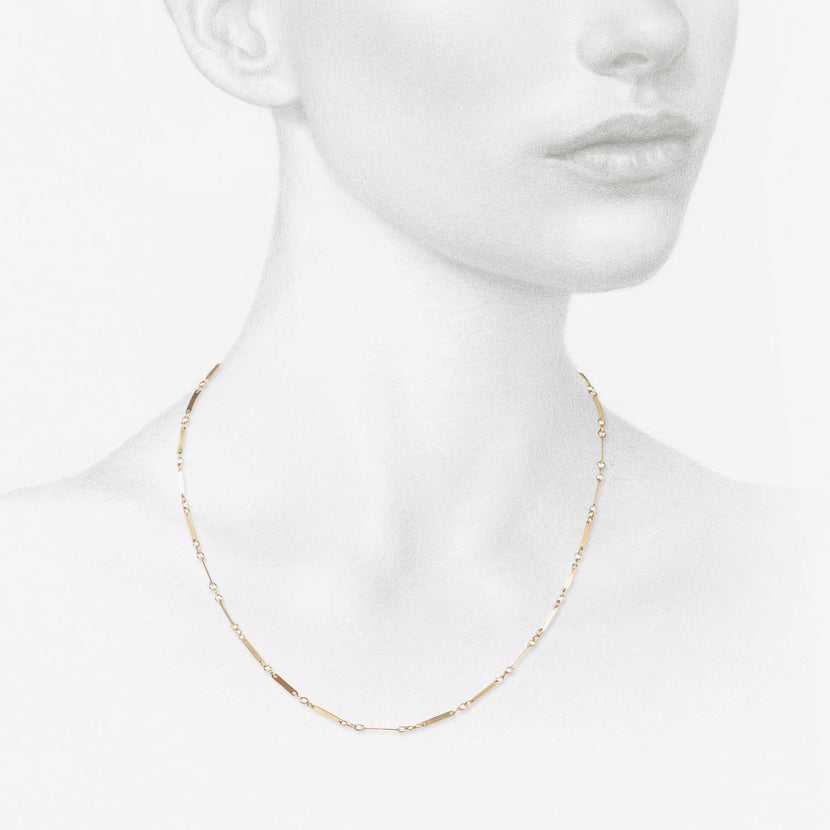 NICOLE LANDAW 14K FINE GAUGE ALTERNATING LINK RIBBON CHAIN