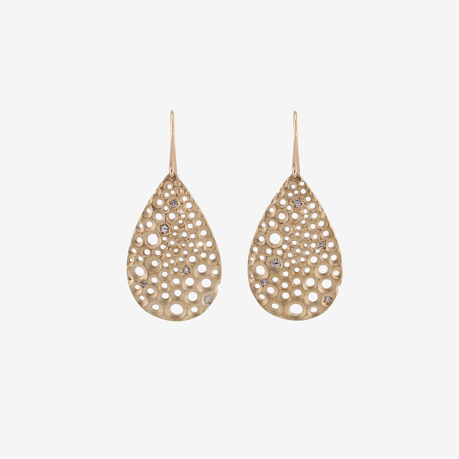 NICOLE LANDAW 14K FRENCH LACE TEARDROP EARRINGS WITH DIAMONDS, .11CT