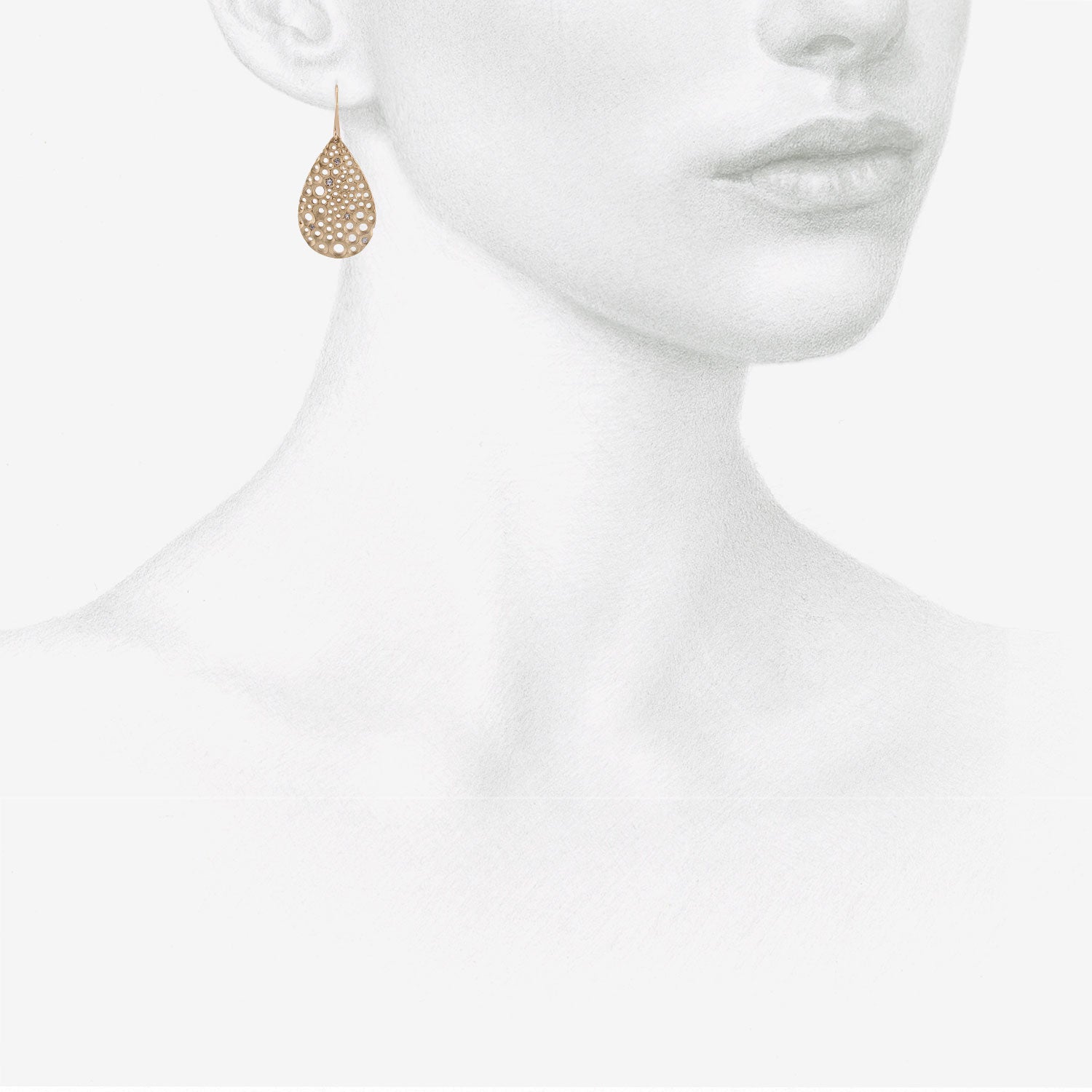 NICOLE LANDAW 14K FRENCH LACE TEARDROP EARRINGS WITH DIAMONDS, .11CT