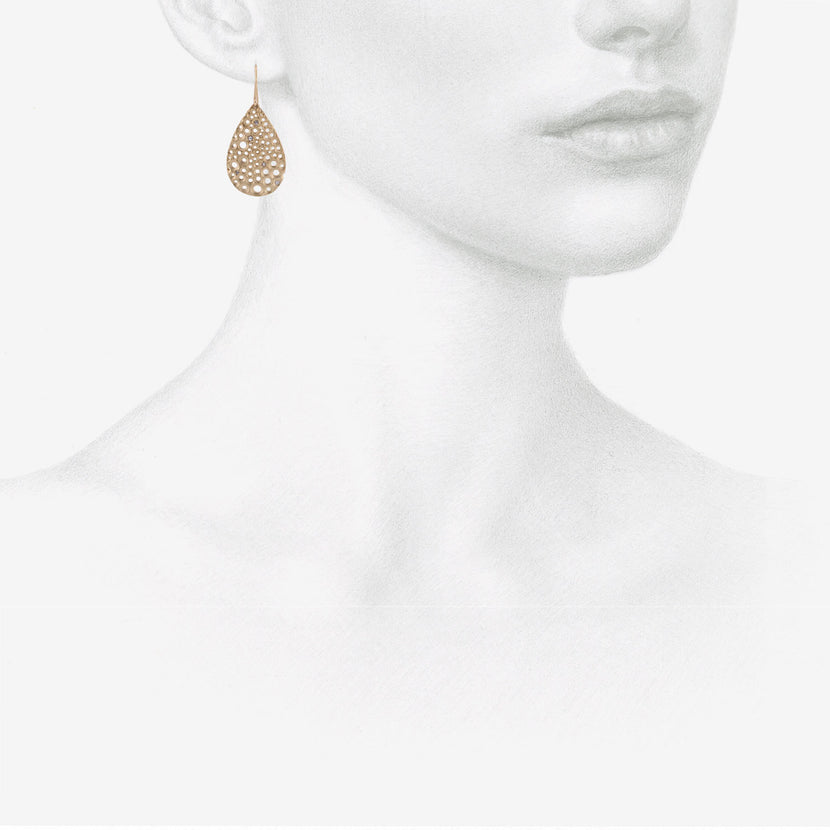 NICOLE LANDAW 14K FRENCH LACE TEARDROP EARRINGS WITH DIAMONDS, .11CT