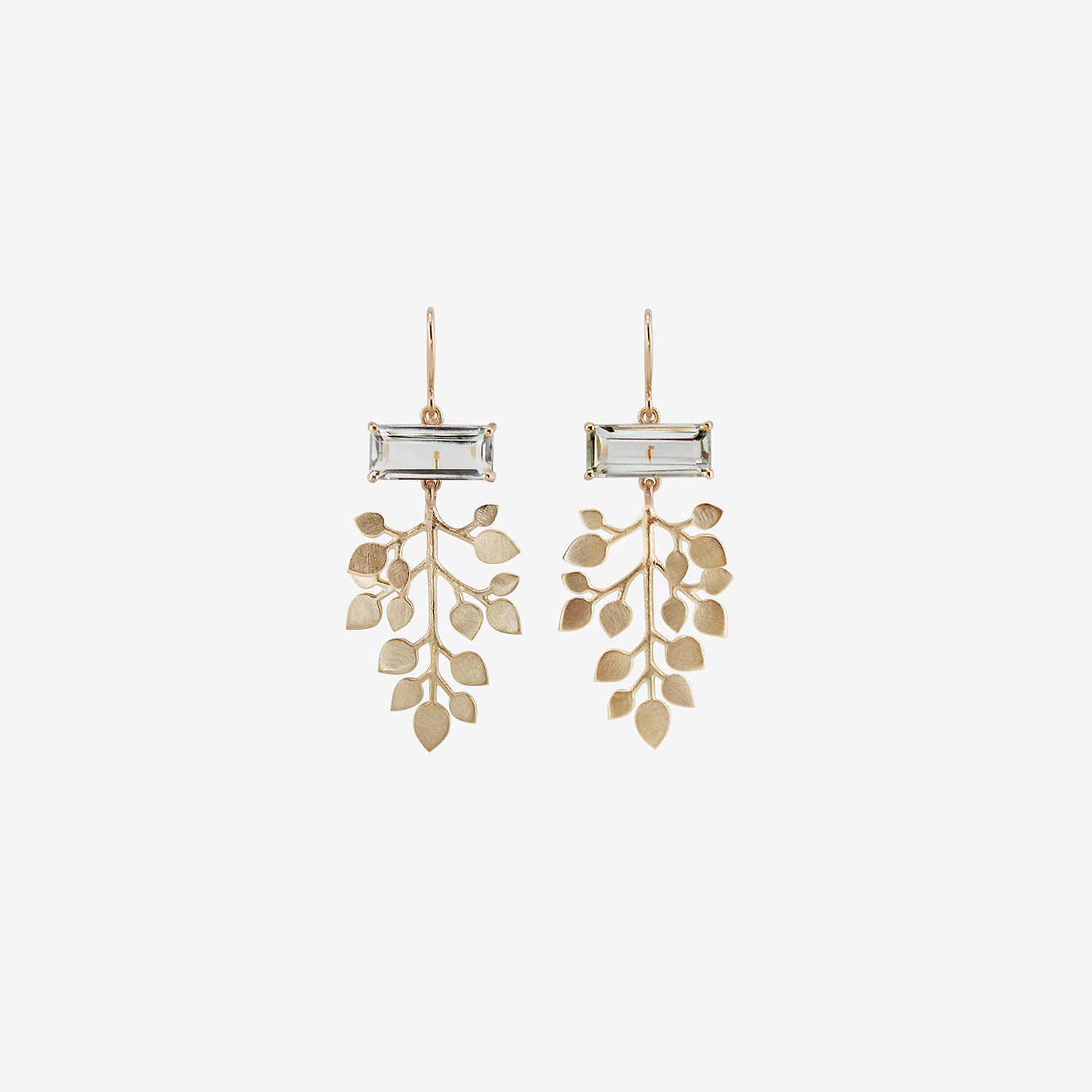 NICOLE LANDAW 14K & GREEN AMETHYST VINE LEAF EARRINGS