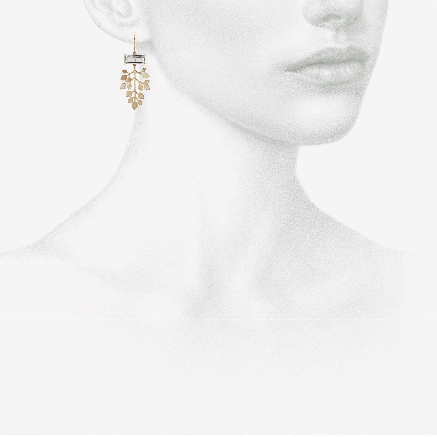 NICOLE LANDAW 14K & GREEN AMETHYST VINE LEAF EARRINGS