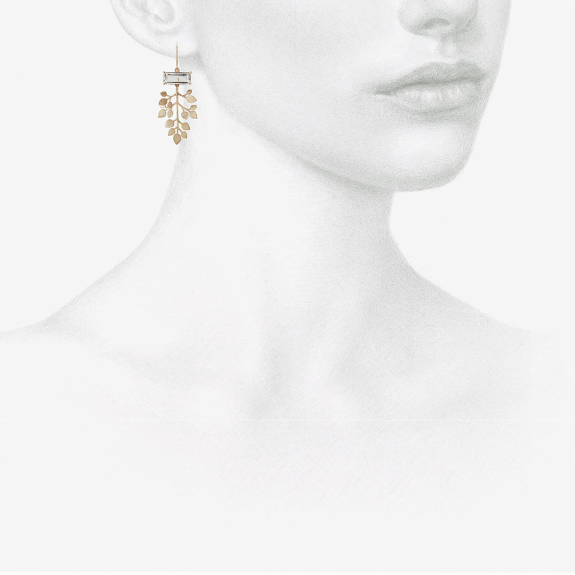 NICOLE LANDAW 14K & GREEN AMETHYST VINE LEAF EARRINGS
