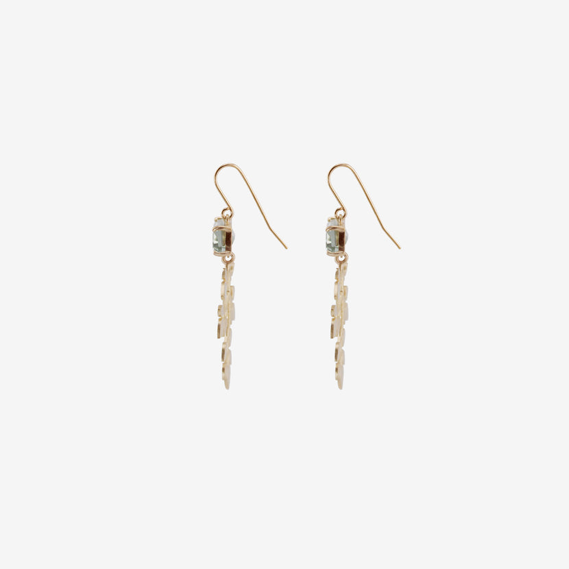 NICOLE LANDAW 14K & GREEN AMETHYST VINE LEAF EARRINGS