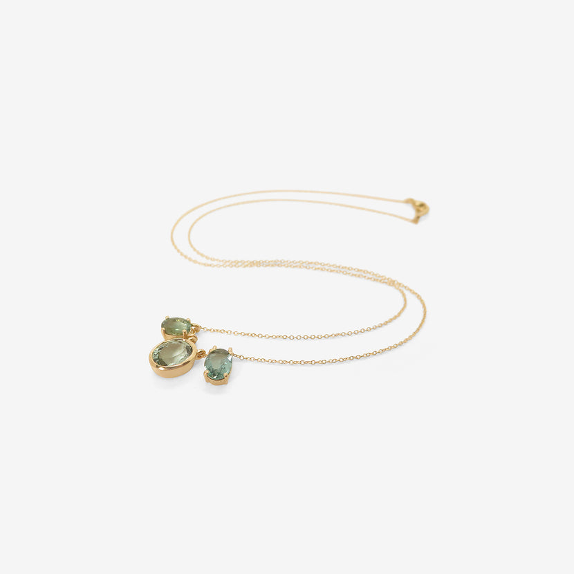 NICOLE LANDAW 14K & GREEN BLUE TOURMALINE TRIO STORY NECKLACE, 4.39CT