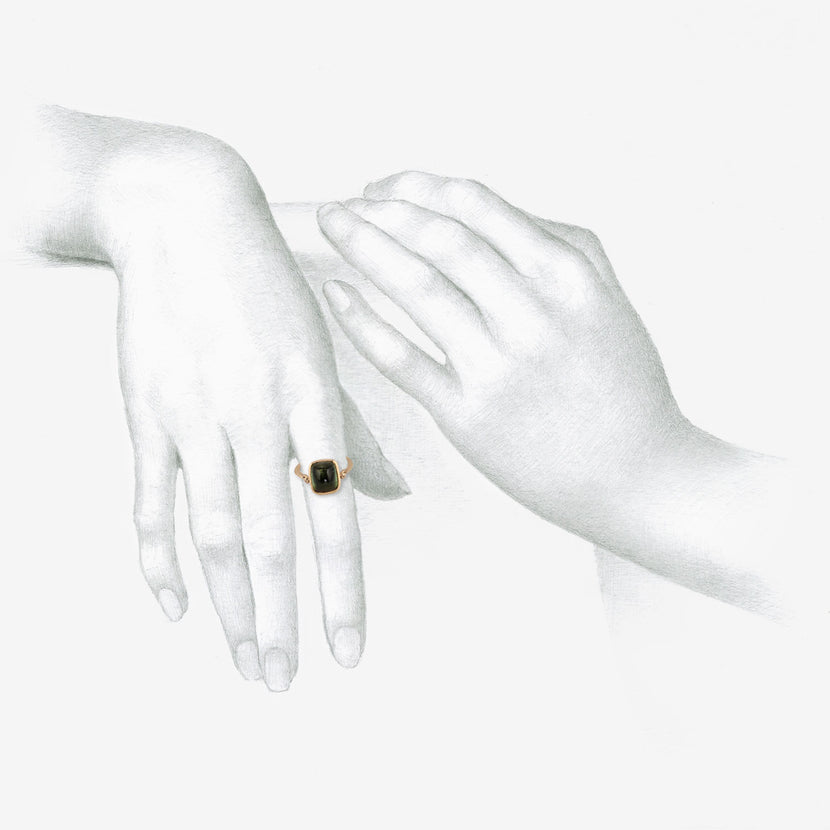 NICOLE LANDAW 14K & GREEN TOURMALINE CABOCHON EMPIRE RING