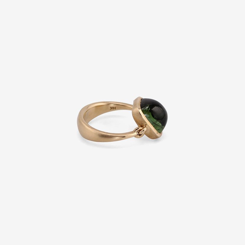 NICOLE LANDAW 14K & GREEN TOURMALINE CABOCHON EMPIRE RING