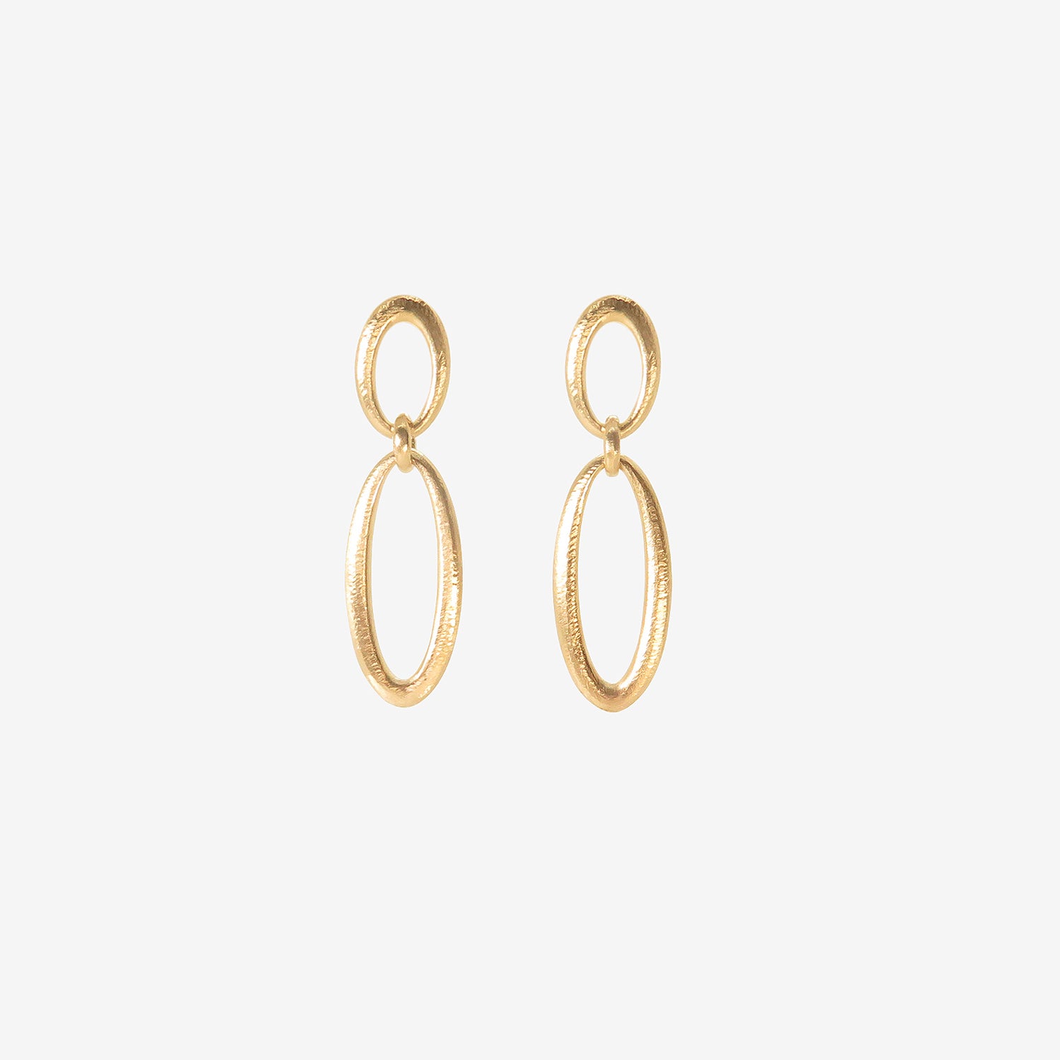 NICOLE LANDAW 14K HEWN LINKED OVAL DROP EARRINGS ON POSTS