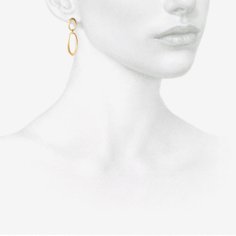 NICOLE LANDAW 14K HEWN LINKED OVAL DROP EARRINGS ON POSTS