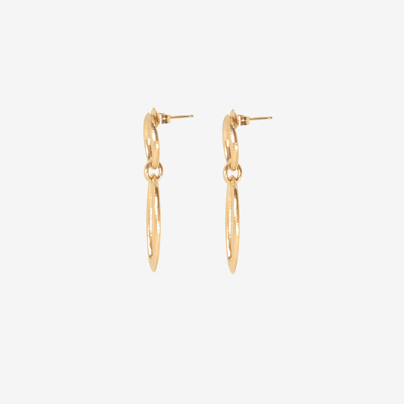 NICOLE LANDAW 14K HEWN LINKED OVAL DROP EARRINGS ON POSTS