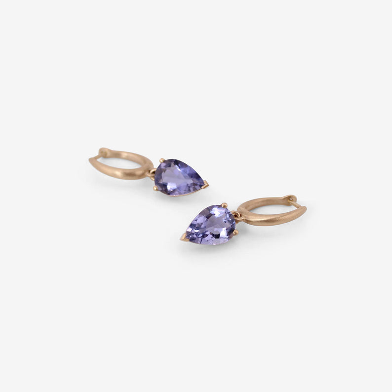 NICOLE LANDAW 14K & IOLITE HUGGIE HOOPS