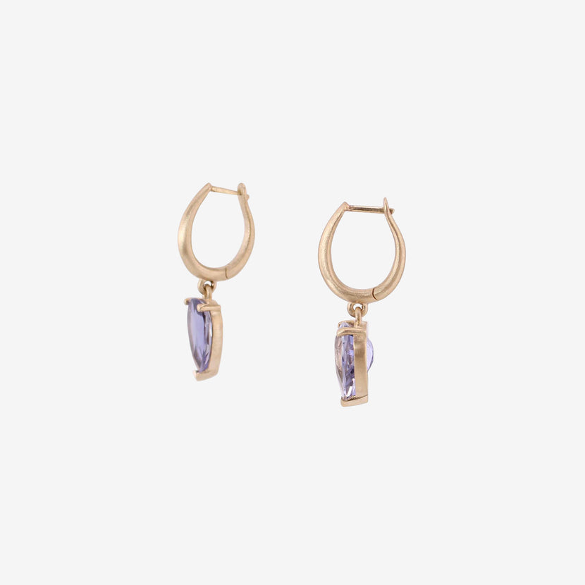NICOLE LANDAW 14K & IOLITE HUGGIE HOOPS