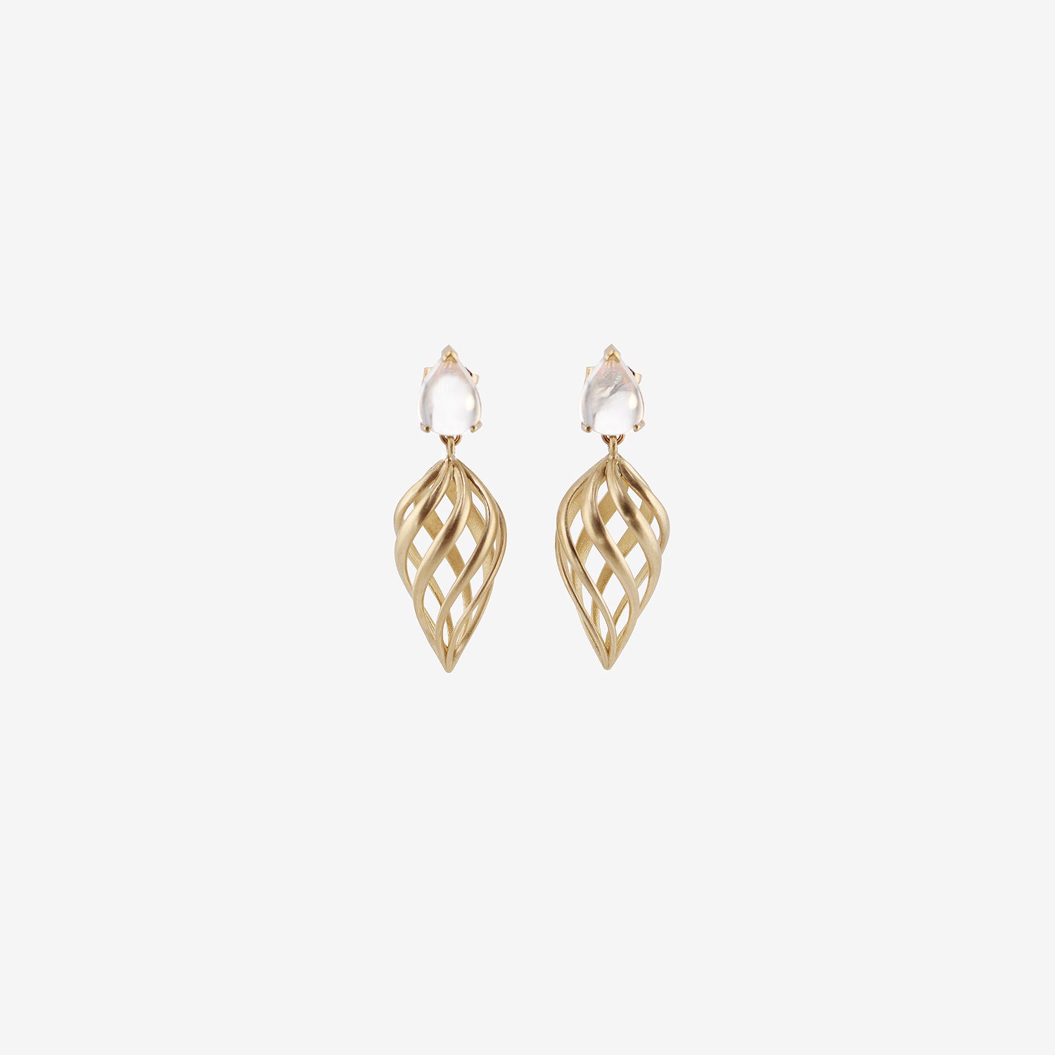 NICOLE LANDAW 14K & MOONSTONE SPIRAL MIRROR IMAGE TWIST EARRINGS ON POSTS