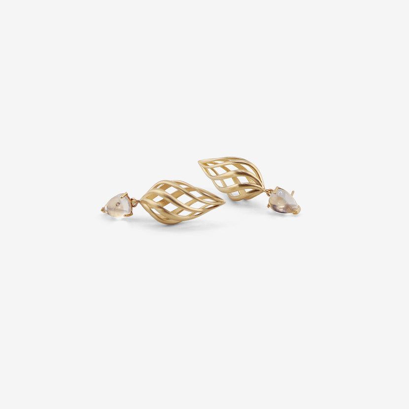 NICOLE LANDAW 14K & MOONSTONE SPIRAL MIRROR IMAGE TWIST EARRINGS ON POSTS