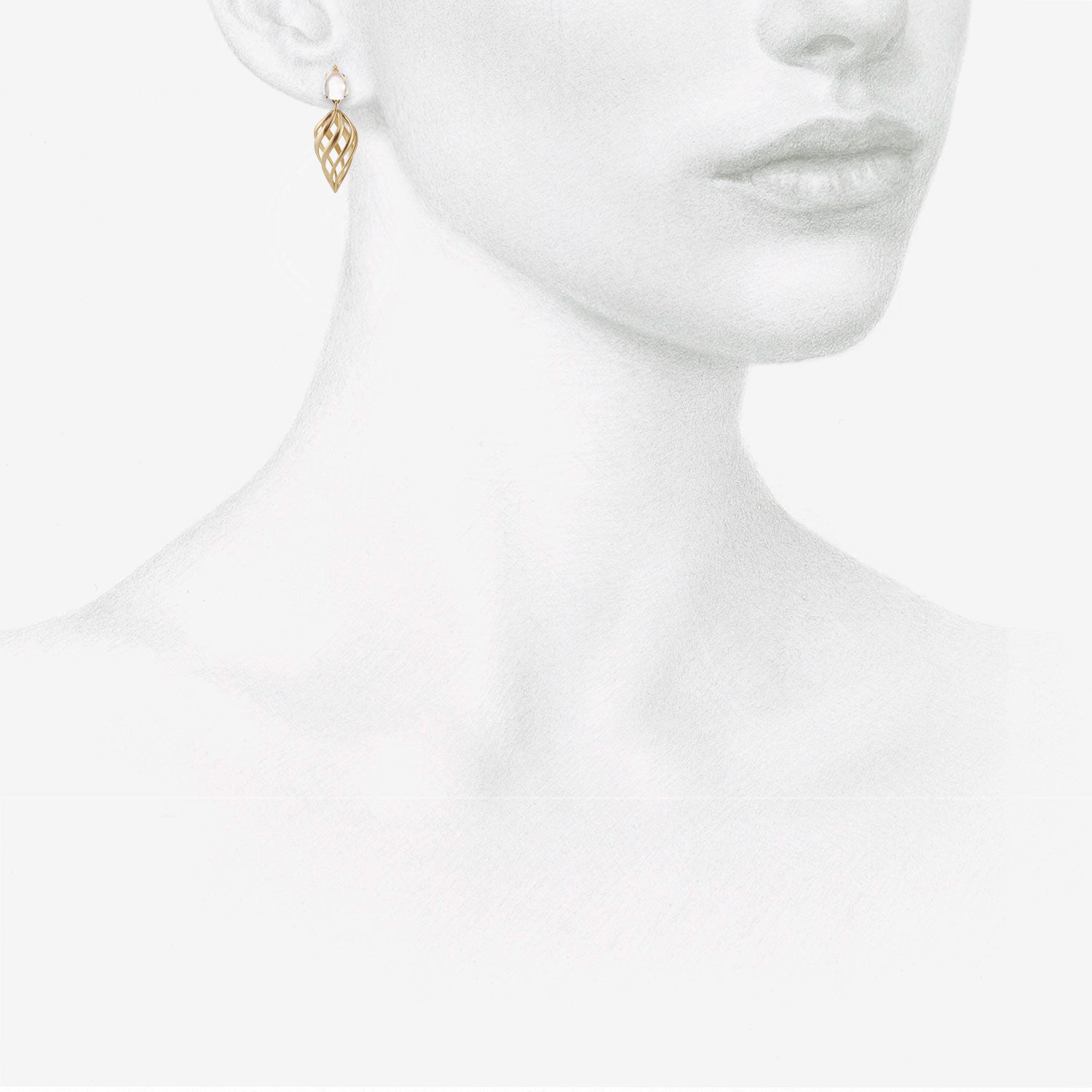 NICOLE LANDAW 14K & MOONSTONE SPIRAL MIRROR IMAGE TWIST EARRINGS ON POSTS
