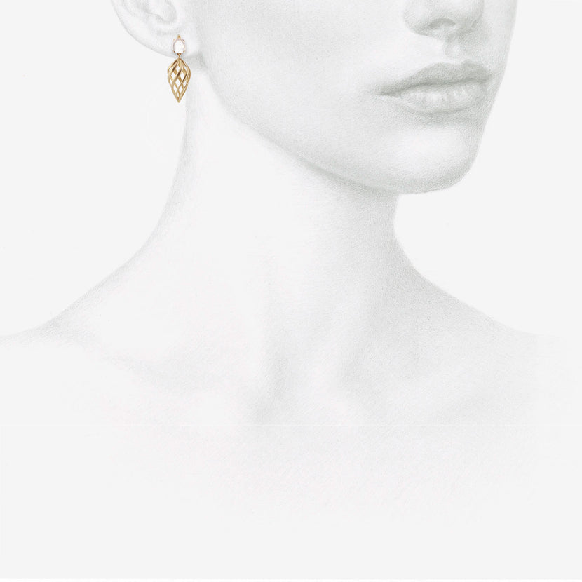 NICOLE LANDAW 14K & MOONSTONE SPIRAL MIRROR IMAGE TWIST EARRINGS ON POSTS