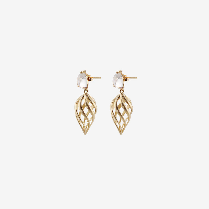 NICOLE LANDAW 14K & MOONSTONE SPIRAL MIRROR IMAGE TWIST EARRINGS ON POSTS