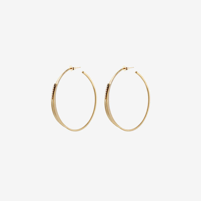 NICOLE LANDAW 14K & DIAMOND OVAL CATTAIL HOOPS ON POSTS, .20CT