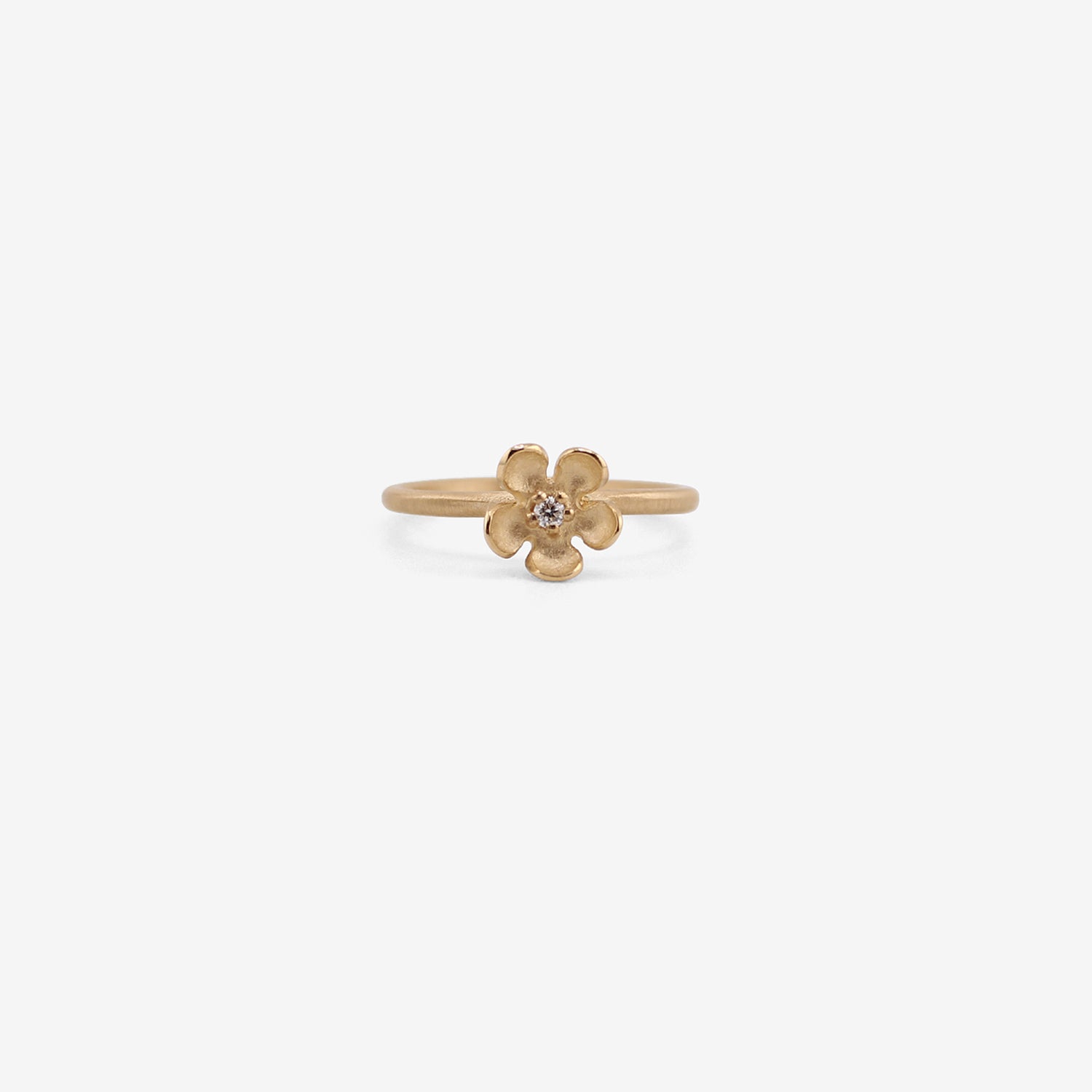 NICOLE LANDAW 14K SINGLE OPEN FLOWER RING WITH DIAMOND, .03CT
