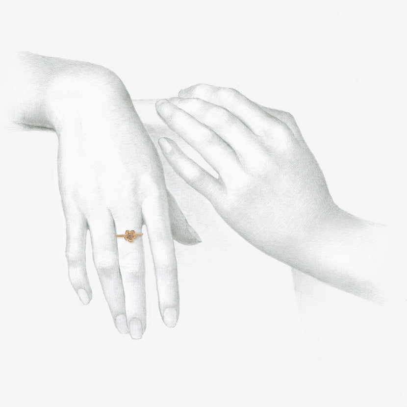 NICOLE LANDAW 14K SINGLE OPEN FLOWER RING WITH DIAMOND, .03CT