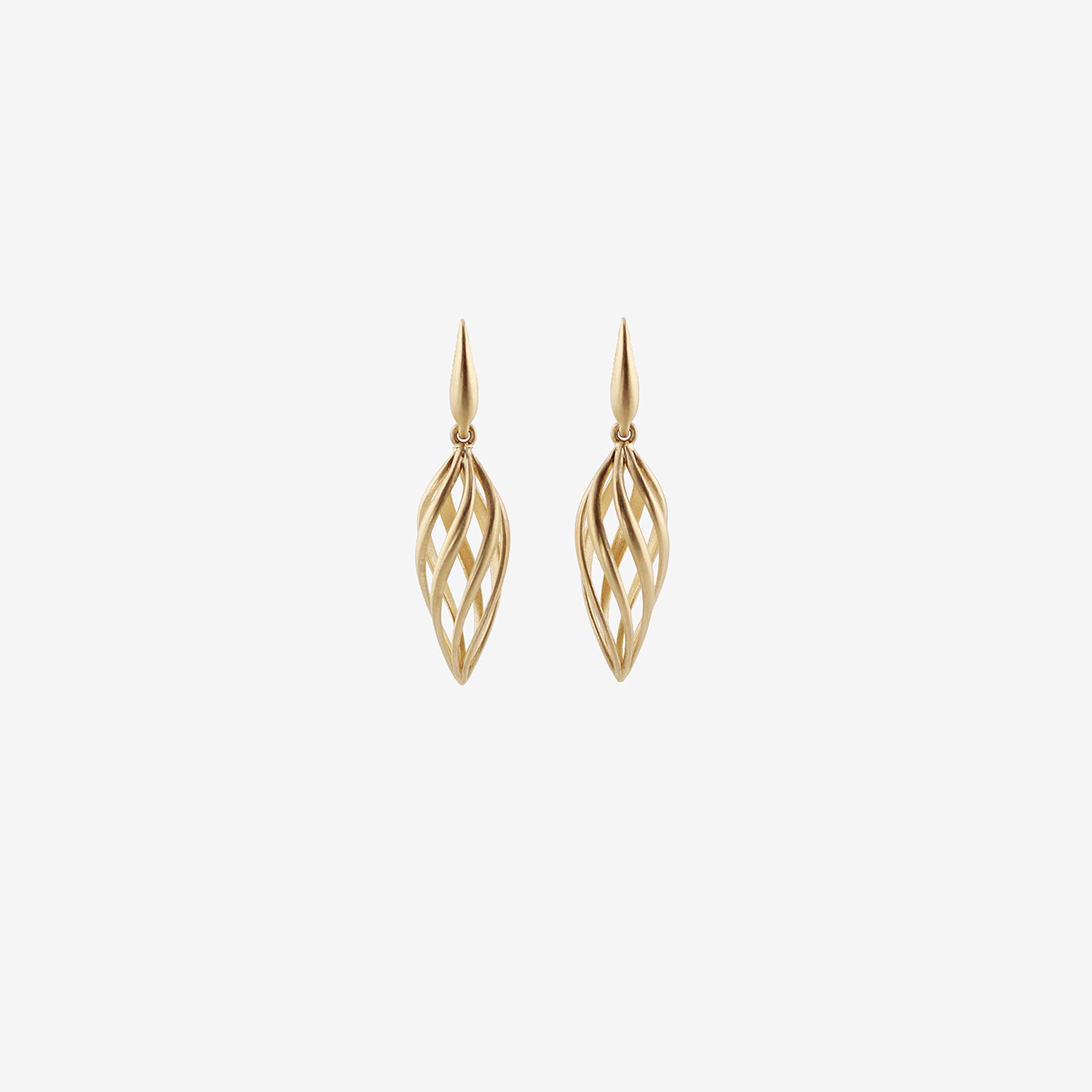 NICOLE LANDAW 14K SPIRAL TWIST LANTERN EARRINGS ON POSTED DROPLETS