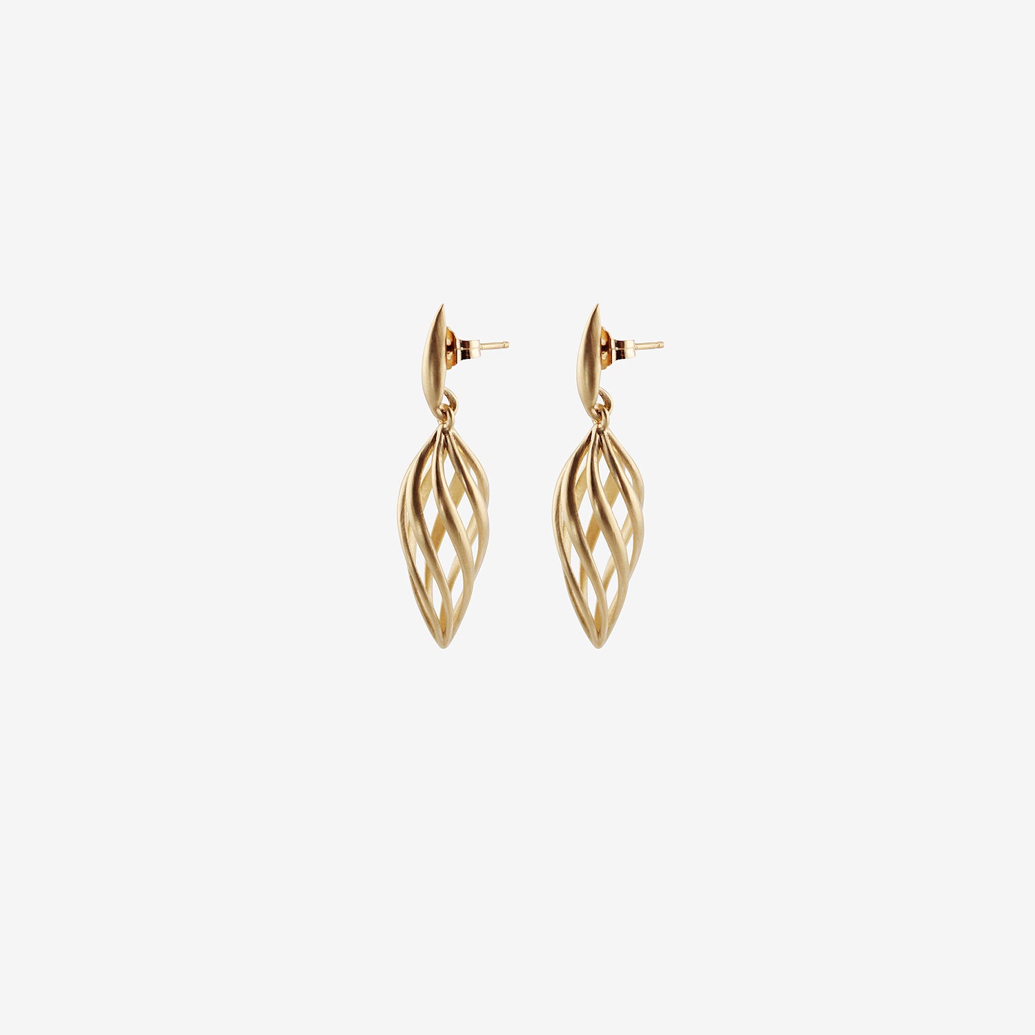 NICOLE LANDAW 14K SPIRAL TWIST LANTERN EARRINGS ON POSTED DROPLETS