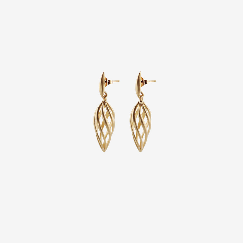 NICOLE LANDAW 14K SPIRAL TWIST LANTERN EARRINGS ON POSTED DROPLETS