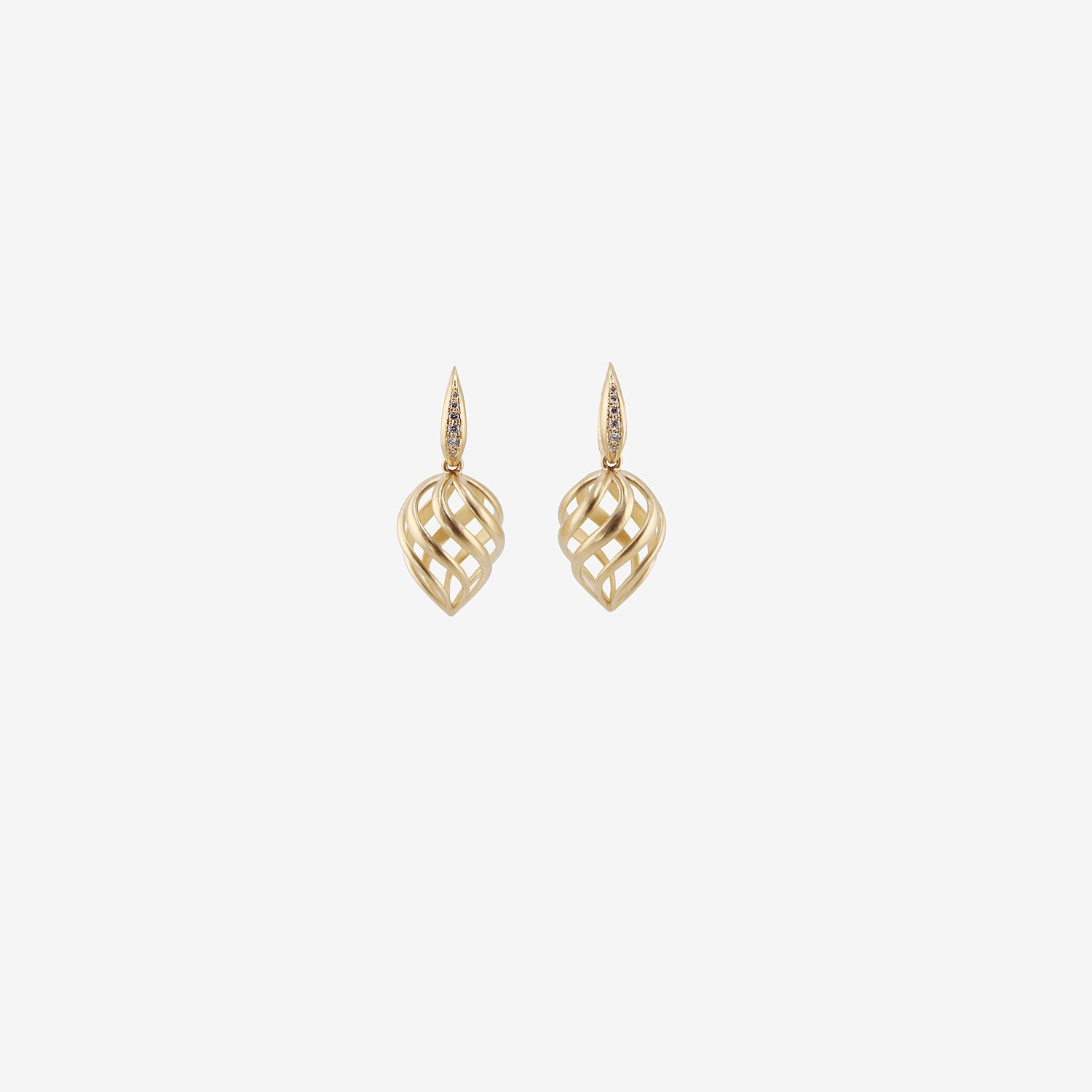 NICOLE LANDAW 14K & DIAMOND SPIRAL TWIST STRAWBERRY EARRINGS ON PAVÉ HUGGIE HOOPS, .15CT